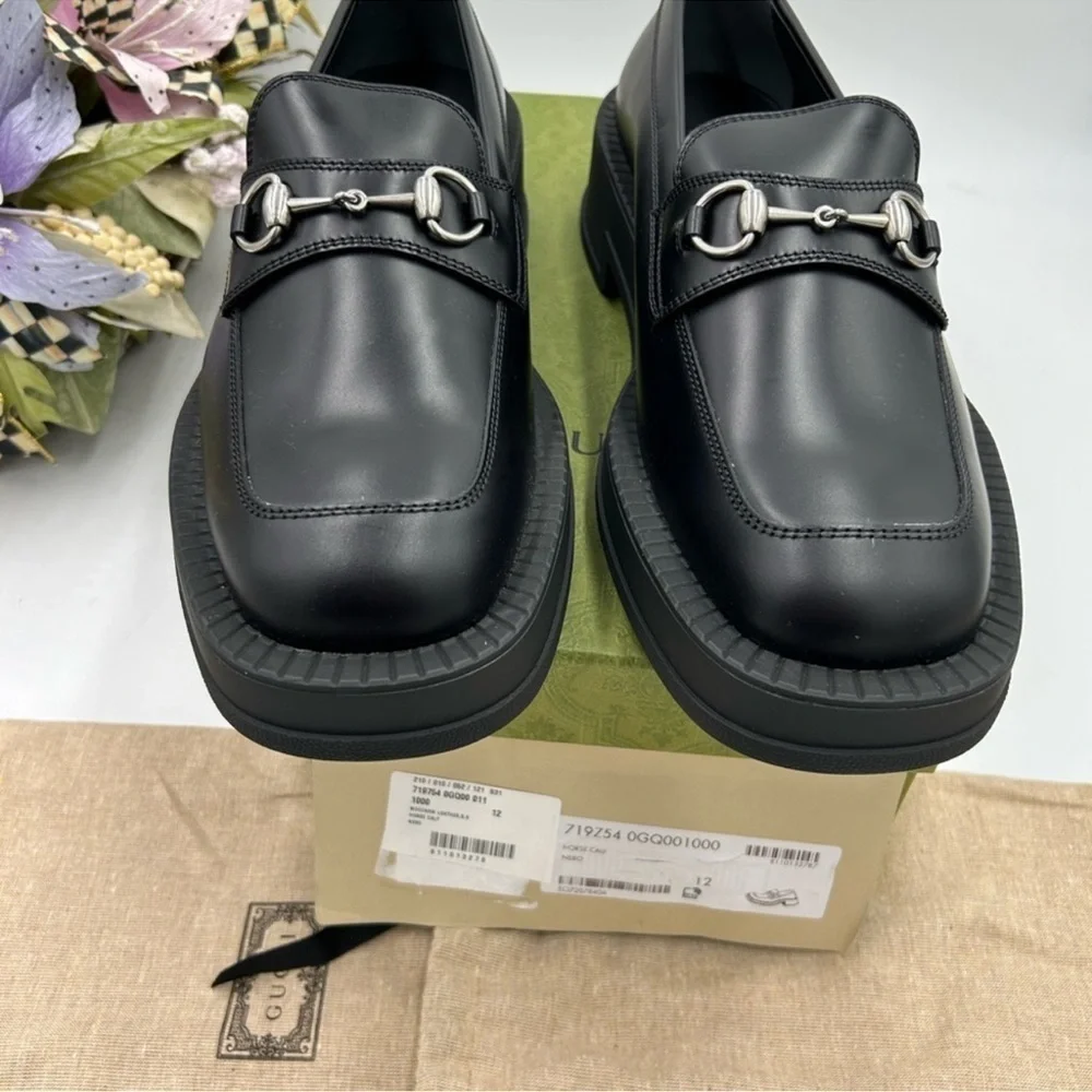 Men’s Gucci, leather chunky horse bit loafers size 12 made in Italy